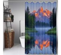 Green Shower Curtain Mountain Shower Curtains for Bathroom, HD Printing Waterproof Bathroom Curtains with 12 Hooks, Polyester Bath Curtain Machine Washable for Shower Stall 64x80inch -ly25072I5