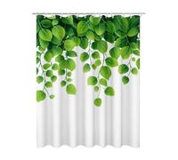 Green Shower Curtain, Rattan Curtains with 12 Shower Curtain Hooks, Extra Long Bathroom Curtains Weighted Hem, Quick Drying Waterproof Polyester Fabric for Outdoor Garden Wet Room Bath 200x200 cm F-89