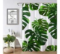 Green Shower Curtain,Weighted Shower Curtain for Bathroom,Washable Quick-Drying,Resistant Waterproof with 12 Pcs Hooks,Leaves Fabric Extra Long Curtains,for Wet Room Bathtub 100x130cm 40x52Inch Z-368