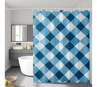 Green Shower Curtain, Weighted Shower Curtain for Bathroom, Waterproof | Washable Bathroom Curtains with 12 Pcs Hooks, Checkered Pattern Fabric Extra Long Curtains, 180 x 180 cm (71 x 71 inch) P-3886