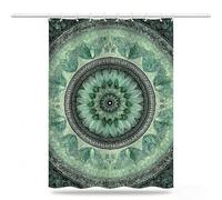 Green Shower Curtains for Bathroom 200x220cm, Long Waterproof Bath Curtain, Extra Large Polyester Fabric Window Drapes with 12 Hooks, Weighted Hem Showering Panel, Mandala Curtains 80x88inch, Model992