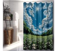 Green Shower Curtains for Bathroom, Shower Curtain Grassland Bathroom Curtains with 12 Hooks, Waterproof Bath Curtain Machine Washable Fabric for Bath Tub, Home Accessories, Gifts 72x96inch -lsy2507W9