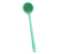 Green Silicone Back Scrubber for Shower, 14.8in Long Handle Double-Sided Body Brush, Soft Exfoliating Bath Brush for Women, Rich Foam & Skin Massage, Deep Cleansing Shower Brush for Men (37.5x8.3 cm)