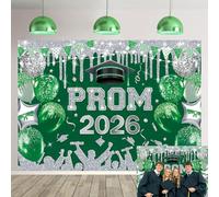 Green Silver 2026 Graduations Backdrop Green Glitter Balloon Prom Night Photography Background Class of 2026 Congrats Grad Party Decorations Background (Green, 8X6FT (240x180cm))