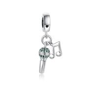 Green Singing Microphone Music Note Dangle Charm fits Pandora Charms Bracelets Christmas Birthday Jewellery Gift for Women Daughter Sister Niece Granddaughter