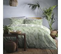 (Green, Single) Fusion Matteo Botanical Palm Leaf Print Easy Care Reversible Duvet Cover Set