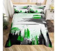 (Green, Single(No Comforter)) Homewish Yellow Black Grey Double Bedding Set for Boys Girls Kids,Abstract Oil Painting Duvet Cover,Watercolor Tie Dye Bed Set,Contemporary Graffiti