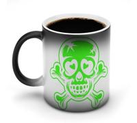 Green Skull And Crossbones Heart Color Changing Mug Ceramic Heat Sensitive Coffee Cup with Handle Funny Gifts 11oz