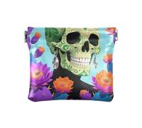 Green Skull Colorful Cacti Women's Leather Coin Purse Portable Card Key Organizers for Girls Ladies Handbag