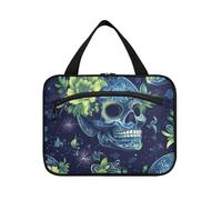 Green Skulls Boho Shining Hanging Makeup Bag with compartments with Hook, Designer Chic Medicine Bag for Women Travel estuche de maquillaje para Mujer L