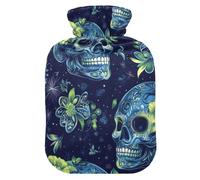 Green Skulls Boho Shining hot Waterbottle with Soft Cover, 2L hot compresses for The Body for Menstrual Cramps,Menstrual Cramps,Bolsa de calor para Dolor Menstrual