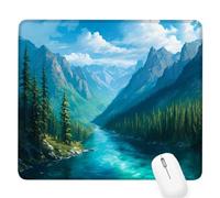 Green Small Mouse Mat 16.54×13.78×0.12 inch,2026 New Year Gaming Mousepad River Mini Desk Pad with Non-Slip Base and Stitched Edge,for Wireless Mouse,Laptop,Office Home,Washable,Roll-up,Gift Men D-498
