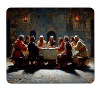 Green Small Mouse Mat 300x250mm Gaming Mouse Pad The Last Supper, Non-Slip Rubber Base, Waterproof Surface, Stitched Edges Mousemat, Compatible with Laser and Optical Mice Wear-Resistant P-3813