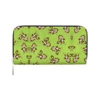 Green Smart Monkey Print Women Leather Hand Wallet 7.9 X 3.9in Trendy Wallet Capacity Casual Travel Use, Black, One Size