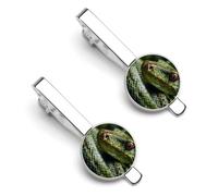 Green Snake 2 Pcs Tie Clips for Men Necktie Tie Bar