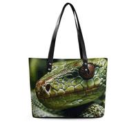 Green Snake Leather Tote Bag for Women Work Shoulder Purses with Zipper Waterproof Large Computer Shoulder Bag Fashion Ladies Shoulder Handbag Reusable Shopping Bags