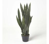 HOMESCAPES Artificial Snake Plant 74 cm Tall Green Mother-In-Law’s Tongue Fake Plant in Black Pot