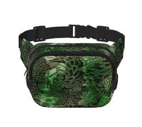Green Snake Print Fashion Waist Packs Square Layer Waist Bag Black Belt Bag with Adjustable Strap, Black, One Size