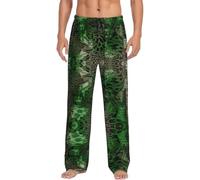 Green Snake Print Men Relaxation Pajama Pants Soft Lightweight Lounge Bottoms With Drawstring Pants, Black, Large