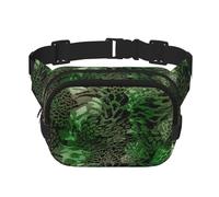 Green Snake Print Square Double Layer bag Waist Bag Trendy Pack Travel Bag with Adjustable Bel, Black, One Size