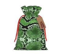 Green Snakeskin Print Christmas Drawstring Gift Bag, Burlap Favor Pouch For Birthday And Holiday Celebrations-S Size