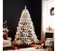 Shatchi 6Ft Pre-Lit Yukon Snow Pine Christmas Tree with 160 Warm White LEDs, 550 tips Shatchi White 6ft