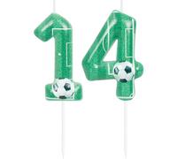 Green Soccer 14th Birthday Candles Number 14 Candle Cake Party Decorations Happy 14th Birthday Cake Decorations for Boys Girls Kids Sporty Green Soccer Party Supplies