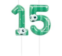 Green Soccer 15th Birthday Candles Number 15 Candle Cake Soccer Party Decorations Happy 15th Birthday Cake Decorations for Boys Girls Kids Sporty Green Party Supplies