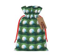 Green Soccer Ball On Grassy Print Christmas Bag Drawstring Sack For Presents Xmas Seasonal Decor Gift Party Supplies