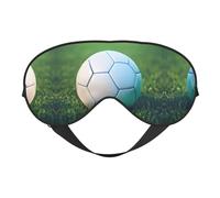 Green Soccer Ball On Grassy Print Sleep Eye Mask with Adjustable Strap Soft for Airplane Travel Relax Yoga Nap Meditation