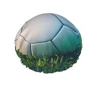 Green Soccer Ball On Grassy shower caps with a double layer of, hold your hair well whether using them while showering or taking bath.