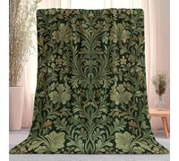 Green Soft Flannel Throw Blanket, William Morris Plant Pattern Fleece Breathable Blanket Decorative for All Seasons - 130 x 150 cm Comfy Blankets for Chair Bed Sofa Couch Office