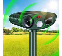 (Green) Solar Ultrasonic Animal Repellent - Motion Detector Pest Control for Lawn and Garden