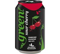 Green Sour Cherry Low Calorie Soft Drinks Sparkling Cherry Flavour with 10% Natural Juice No Added Sugar No Aspartame Alternative Pack 24 Cansx330ml