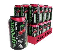 Green Sour Cherry Soft Drink - Low Calorie Fizzy Drink with 10% Natural Juice - No Added Sugar, Sweetened with Stevia - No Aspartame - Cherry Soda Cans of Pop 24 Pack (330ml x 24)