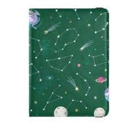 Green Space with Constellations Travel Wallet Leather Passport Holder Anti Theft Passport Book Holders for Men Business Trip