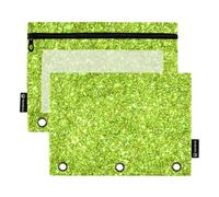 Green Sparkle Glitter 3 Ring Binder Pencil Pouch Zipper Binder Pencils Bags Custom School Clear Binders Pockets Boys 9.8" x 7.1", 2 Packs
