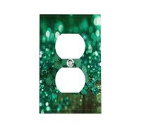 Green Sparkly Spring Switch Plate Durable Stainless Steel Electrical Outlet Covers Unbreakable Modern Edge Decorative Duplex Wall Plates for Bedroom Kitchen Home