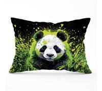 Green Splashart Panda Face Cushions Warren Reed - Designer Green 33cm x 48cm