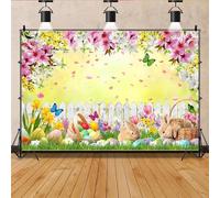 Green Spring Easter Day Photography Backdrops for Festivals Props Hare Rabbits Colorful Eggs Wood Photo Studio Background