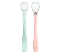 Green Sprouts® Silicone & Sprout Ware® First Food Spoons, 6mo+, Platinum-Cured Silicone, Plant-Plastic, Ergonomic, Tested for Hormones - Light Sage/Light Grapefruit