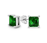 Green Square Cubic Zirconia Brilliant Princess Cut AAA CZ Stud Earrings For Women Sterling Silver Simulated Emerald
