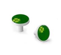 Green St Patrick's Day Clover Plaid Shamrock Cabinet Knobs and Wall Hooks, 6 Pack Modern Drawer Pulls with White Base, Solid Zinc Alloy Handles for Kitchen, Bathroom, Dresser
