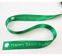 Green St Patrick's Day Ribbon with Silver Metallic Print 25mm x 1m