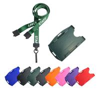Green Staff Lanyard with Double-Sided ID Card Holder with Dual Orientation for Portrait or Landscape Staff Card (Pack of 5) from PCL Media ltd