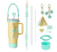 Green Stanley Cup Accessories Set for 14 oz 20 oz 30 oz 40 oz - Cup Strap Carrier, Handle, Boot Cover, Straw Cap, Charms - Tumbler Holder Accessories for Kids, Girls, Sports & Outdoor Use