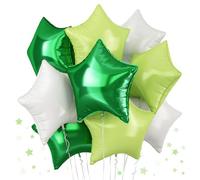 Green Star Foil Balloons, 18 Inch Dark Green White Pentagram Party Decorations for Jungle Safari Animal Theme Kids Birthday Football Party Supplies