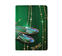 Green Starry Dragonfly Genuine Leather Travel Passport Covers, Microfiber Travel Cards Wallet Holder Case Protector for Women and Men