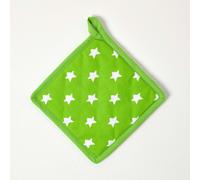 HOMESCAPES - Pure Cotton Pot Holder - Stars - Lime Green Orange - 20 x 20 cm - Fully Coordinated Washable Kitchen Linen