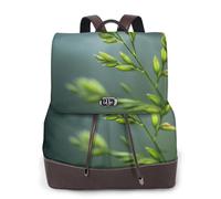 Green Stem Print Leather Women's Backpack Travel Bag Ladies Versatile Small Backpack Business Leisure,One Size